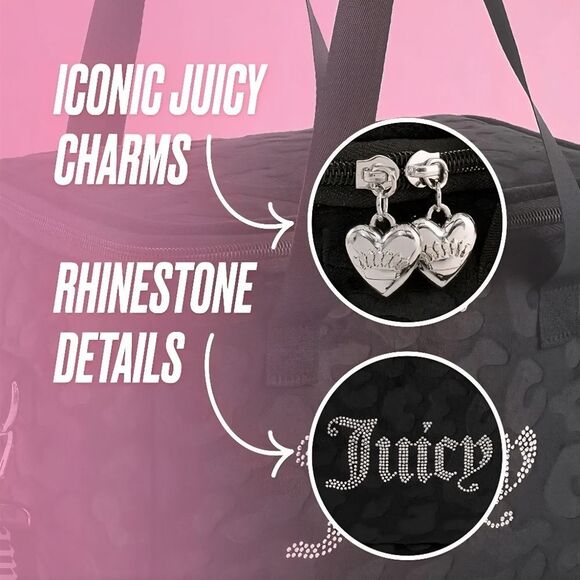 Juicy Couture Rhinestone Logo Embossed Leopord Velour Insulated Lunch Tote Bag - Picture 7 of 15